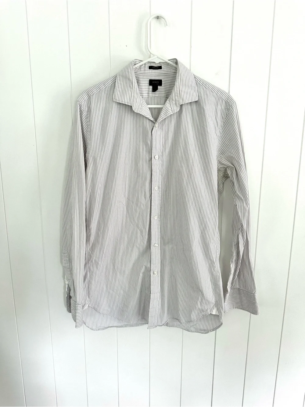 J. Crew Men's Gray and White Pinstripe Button Down Shirt